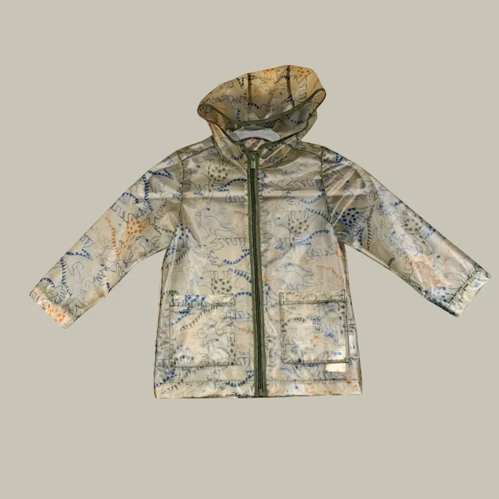 Old Navy Rain Jacket Toddler Boys 4T Dinosaur Print Hooded Water Resistant Coat